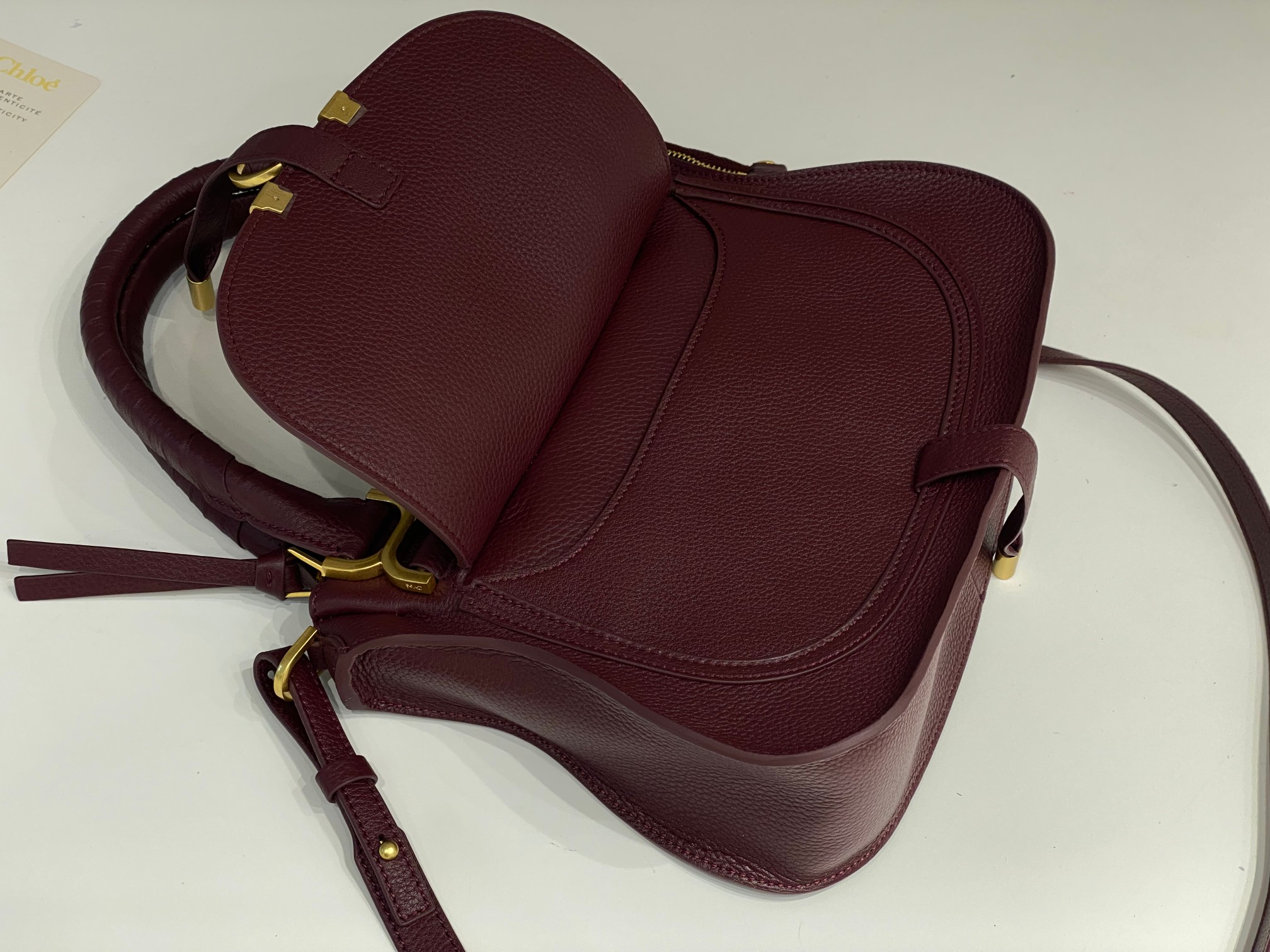 Chloe Small Marcie Bag In Bordeaux Grained Leather